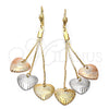 Oro Laminado Long Earring, Gold Filled Style Heart Design, Diamond Cutting Finish, Tricolor, 5.083.010