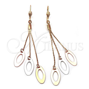 Oro Laminado Long Earring, Gold Filled Style Polished, Tricolor, 5.107.012