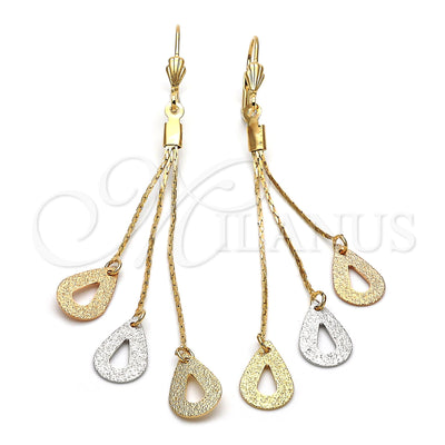 Oro Laminado Long Earring, Gold Filled Style Teardrop Design, Matte Finish, Tricolor, 5.077.004 for wholesale, main product view