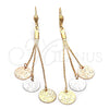 Oro Laminado Long Earring, Gold Filled Style Diamond Cutting Finish, Tricolor, 5.098.001