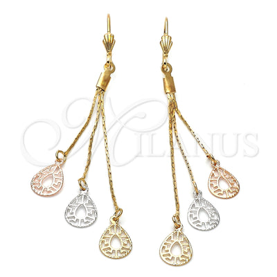 Oro Laminado Long Earring, Gold Filled Style Teardrop Design, Matte Finish, Tricolor, 5.088.011 for wholesale, main product view