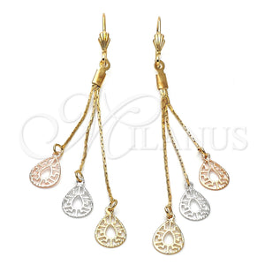 Oro Laminado Long Earring, Gold Filled Style Teardrop Design, Matte Finish, Tricolor, 5.088.011