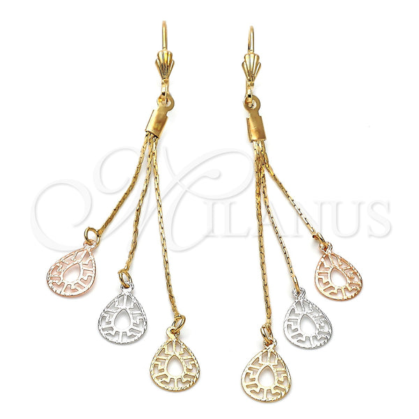 Oro Laminado Long Earring, Gold Filled Style Teardrop Design, Matte Finish, Tricolor, 5.088.011