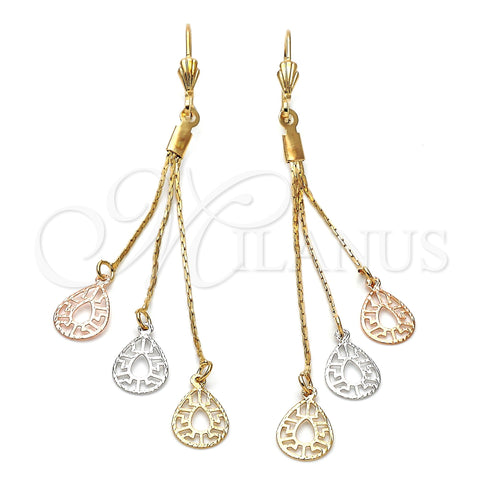 Oro Laminado Long Earring, Gold Filled Style Teardrop Design, Matte Finish, Tricolor, 5.088.011