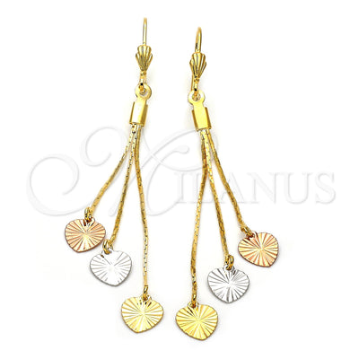 Oro Laminado Long Earring, Gold Filled Style Heart Design, Diamond Cutting Finish, Tricolor, 5.089.006 for wholesale, main product view