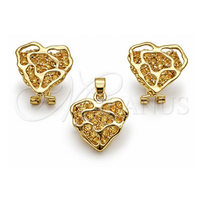 Oro Laminado Earring and Pendant Adult Set, Gold Filled Style with White Crystal, Polished, Golden Finish, 5.047.003