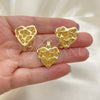 Oro Laminado Earring and Pendant Adult Set, Gold Filled Style with White Crystal, Polished, Golden Finish, 5.047.003