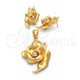 Oro Laminado Earring and Pendant Adult Set, Gold Filled Style Flower Design, with White Crystal, Polished, Golden Finish, 5.051.006