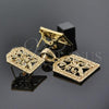 Oro Laminado Earring and Pendant Adult Set, Gold Filled Style Flower Design, with White Crystal, Polished, Golden Finish, 5.046.010