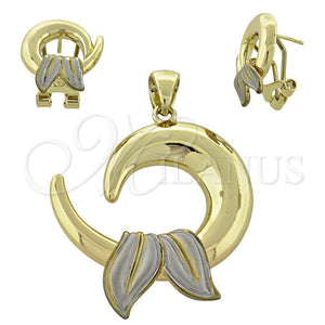 Oro Laminado Earring and Pendant Adult Set, Gold Filled Style Polished, Two Tone, 5.049.003