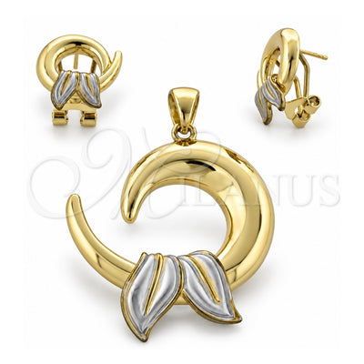 Oro Laminado Earring and Pendant Adult Set, Gold Filled Style Polished, Two Tone, 5.049.003