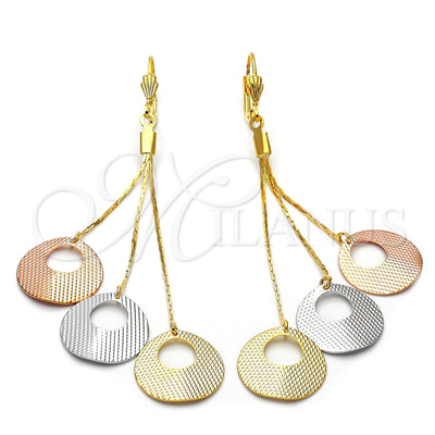 Oro Laminado Long Earring, Gold Filled Style Diamond Cutting Finish, Tricolor, 5.102.005 for wholesale, main product view