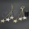 Oro Laminado Long Earring, Gold Filled Style Star Design, Matte Finish, Tricolor, 5.106.001