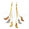 Oro Laminado Long Earring, Gold Filled Style Moon Design, Diamond Cutting Finish, Tricolor, 5.112.004