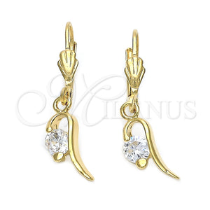 Oro Laminado Dangle Earring, Gold Filled Style with White Cubic Zirconia, Polished, Golden Finish, 5.073.009