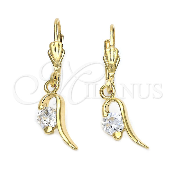 Oro Laminado Dangle Earring, Gold Filled Style with White Cubic Zirconia, Polished, Golden Finish, 5.073.009