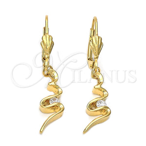 Oro Laminado Dangle Earring, Gold Filled Style with White Cubic Zirconia, Polished, Golden Finish, 02.63.1519