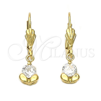 Oro Laminado Dangle Earring, Gold Filled Style Flower Design, with White Cubic Zirconia, Polished, Golden for wholesale, main product view
