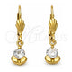 Oro Laminado Dangle Earring, Gold Filled Style Flower Design, with White Cubic Zirconia, Polished, Golden Finish, 5.027.017