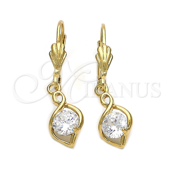 Oro Laminado Dangle Earring, Gold Filled Style with White Cubic Zirconia, Polished, Golden Finish, 5.028.014