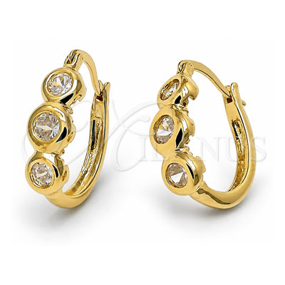 Oro Laminado Huggie Hoop, Gold Filled Style with White Cubic Zirconia, Polished, Golden Finish, 5.132.001