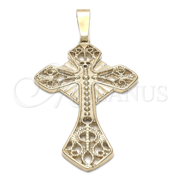 Oro Laminado Religious Pendant, Gold Filled Style Cross Design, Diamond Cutting Finish, Golden Finish, 5.191.003