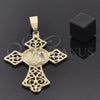 Oro Laminado Religious Pendant, Gold Filled Style Fish Design, with White Cubic Zirconia, Polished, Golden Finish, 5.188.009