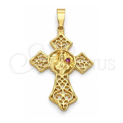 Oro Laminado Religious Pendant, Gold Filled Style Fish Design, with White Cubic Zirconia, Polished, Golden Finish, 5.188.009