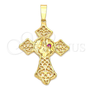 Oro Laminado Religious Pendant, Gold Filled Style Fish Design, with White Cubic Zirconia, Polished, Golden Finish, 5.188.009