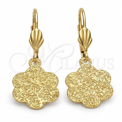 Oro Laminado Dangle Earring, Gold Filled Style Flower Design, Matte Finish, Golden Finish, 5.107.010