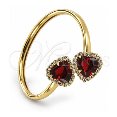 Oro Laminado Individual Bangle, Gold Filled Style Heart Design, with Garnet and White Cubic Zirconia, Polished, Golden Finish, 5.231.011 (05 MM Thickness, One size fits all)