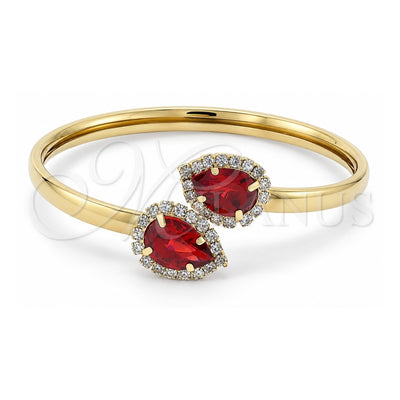 Oro Laminado Individual Bangle, Gold Filled Style Teardrop Design, with Garnet and White Cubic Zirconia, Polished, Golden Finish, 5.231.014 (05 MM Thickness, One size fits all)