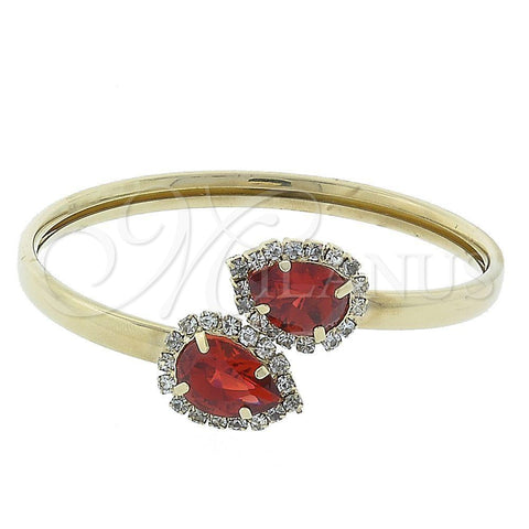 Oro Laminado Individual Bangle, Gold Filled Style Teardrop Design, with Garnet and White Cubic Zirconia, Polished, Golden Finish, 5.231.014 (05 MM Thickness, One size fits all)