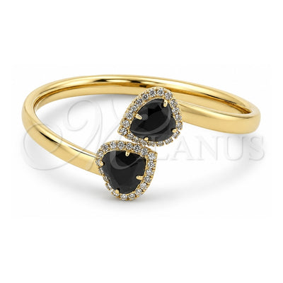 Oro Laminado Individual Bangle, Gold Filled Style Heart Design, with Black and White Cubic Zirconia, Polished, Golden Finish, 5.231.012 (05 MM Thickness, One size fits all)