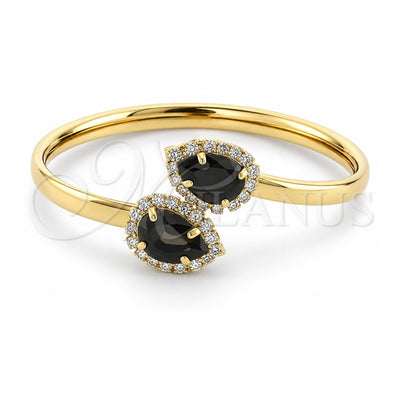 Oro Laminado Individual Bangle, Gold Filled Style Teardrop Design, with Black and White Cubic Zirconia, Polished, Golden Finish, 5.231.015 (05 MM Thickness, One size fits all)