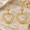 Oro Laminado Dangle Earring, Gold Filled Style Heart Design, Diamond Cutting Finish, Golden Finish, 5.121.010