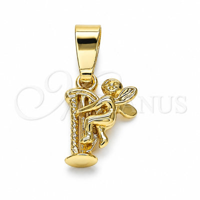 Oro Laminado Religious Pendant, Gold Filled Style Angel Design, Diamond Cutting Finish, Golden Finish, 5.182.034
