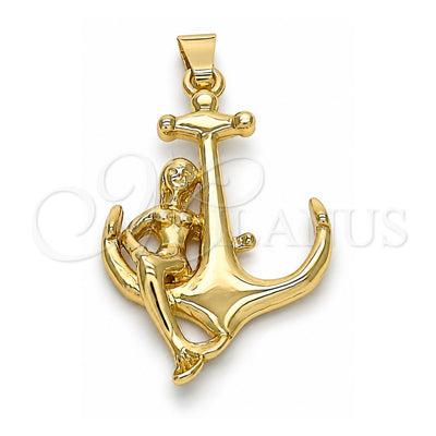 Oro Laminado Fancy Pendant, Gold Filled Style Anchor Design, Polished, Golden Finish, 5.187.029