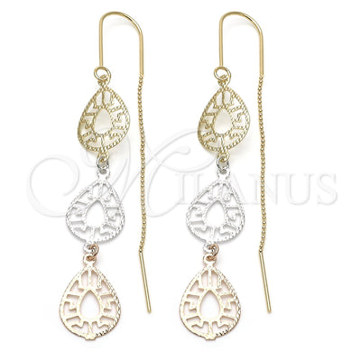 Oro Laminado Long Earring, Gold Filled Style Greek Key Design, Polished, Tricolor, 5.119.004 for wholesale, main product view