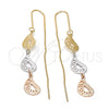 Oro Laminado Long Earring, Gold Filled Style Greek Key Design, Diamond Cutting Finish, Tricolor, 5.118.006