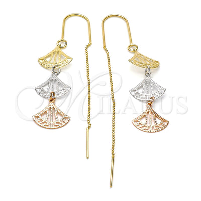 Oro Laminado Threader Earring, Gold Filled Style Shell Design, Diamond Cutting Finish, Tricolor, 5.095.002 for wholesale, main product view