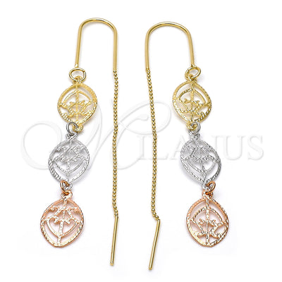 Oro Laminado Threader Earring, Gold Filled Style Greek Key Design, Diamond Cutting Finish, Tricolor, 5.118.003 for wholesale, main product view