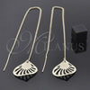 Oro Laminado Threader Earring, Gold Filled Style Leaf Design, Polished, Golden Finish, 5.113.007