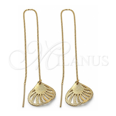 Oro Laminado Threader Earring, Gold Filled Style Leaf Design, Polished, Golden Finish, 5.113.007