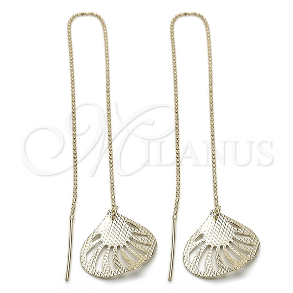 Oro Laminado Threader Earring, Gold Filled Style Leaf Design, Polished, Golden Finish, 5.113.007