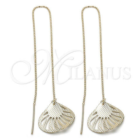 Oro Laminado Threader Earring, Gold Filled Style Leaf Design, Polished, Golden Finish, 5.113.007