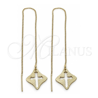Oro Laminado Threader Earring, Gold Filled Style Cross Design, Polished, Golden Finish, 5.113.001