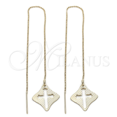 Oro Laminado Threader Earring, Gold Filled Style Cross Design, Polished, Golden Finish, 5.113.001