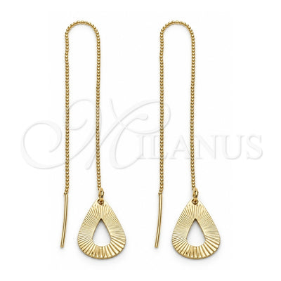 Oro Laminado Threader Earring, Gold Filled Style Teardrop Design, Polished, Golden Finish, 5.114.001