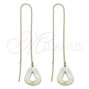 Oro Laminado Threader Earring, Gold Filled Style Teardrop Design, Polished, Golden Finish, 5.114.001